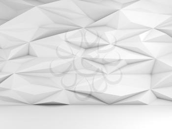 Abstract empty white interior, cg background with triangular mosaic pattern on the wall, 3d rendering illustration