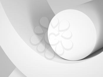 Abstract minimal geometric installation, architectural background. White cylinder with soft shadow. 3d rendering illustration