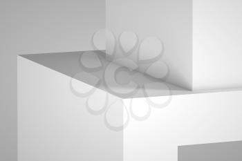 White shelf corners with soft shadows. Abstract minimal architectural background. 3d rendering illustration