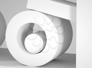 Abstract installation of white geometric shapes with soft shadows. 3d rendering illustration