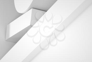 Abstract minimal architectural background. White geometric shapes with soft shadows. 3d rendering illustration