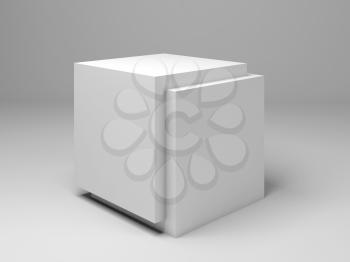 Abstract white minimal installation, blank box package mockup. 3d rendering illustration