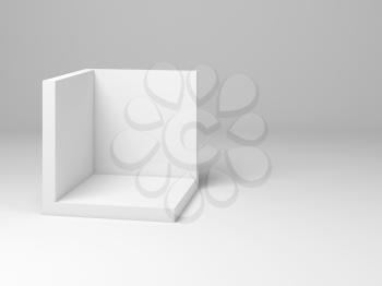 Abstract white installation, empty box package mockup. 3d rendering illustration