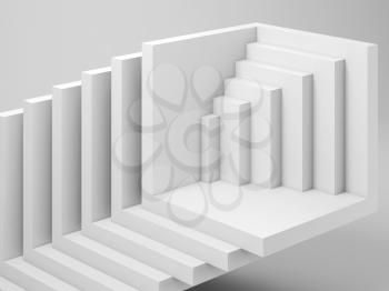 Abstract white three dimensional geometric installation of empty cubical shapes, cgi background pattern. 3d rendering illustration 