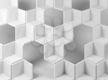 Abstract white geometric structure with of white empty cube covers with holes, 3d rendering illustration