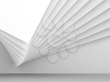 Abstract white interior background, geometric wall installation made of square sheets. 3d illustration
