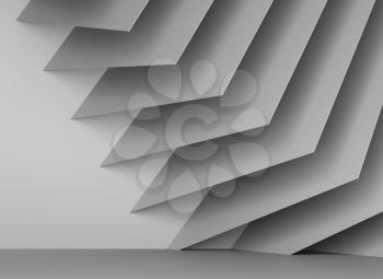 Abstract white interior background, geometric wall installation of square sheets. 3d render illustration