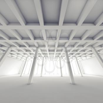 Abstract architecture background with perspective view of empty white room, square 3d illustration