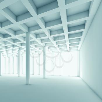 Abstract architecture background with perspective view of empty room. Blue toned square 3d illustration