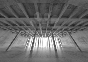 Abstract architecture background, wide angle perspective view of empty concrete room, 3d illustration