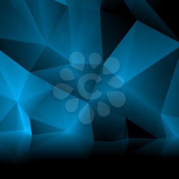Abstract black and blue digital 3d background with chaotic shining polygonal pattern