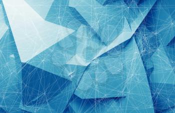 Abstract digital background with wire-frame mesh over blue polygonal background, 3d illustration