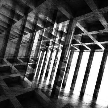 Abstract square dark concrete room interior, 3d background with multi exposure effect