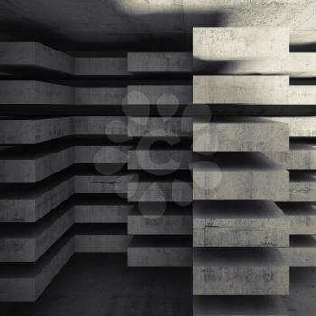 Abstract interior design. Modern concrete architecture background, square digital 3d illustration