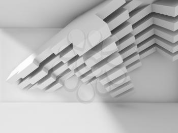 Abstract modern interior design with installation on the wall. White architecture background, 3d illustration