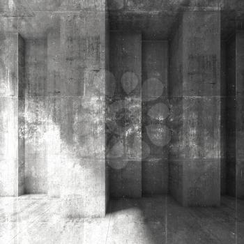 Abstract square grungy dark concrete wall background. 3d render illustration, concrete texture