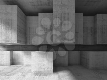 Abstract interior design with concrete cubic installation. Modern architecture background, 3d illustration