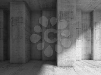 Abstract concrete interior with many corners. Modern architecture background, 3d illustration