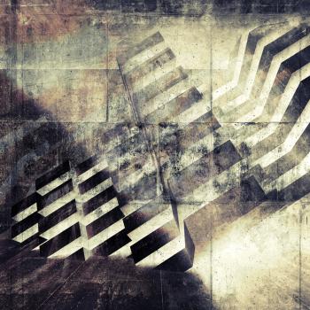 Abstract grungy wall background with geometric structure pattern. Multi exposure 3d render illustration, concrete texture