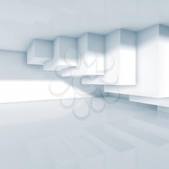 Abstract room interior design with cubes. Empty architecture background, 3d illustration