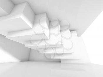 Abstract white interior with intersected cubes installation. Empty architecture background, 3d illustration