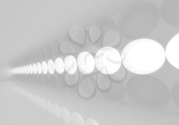 Abstract white interior with round windows in a row. 3d illustration