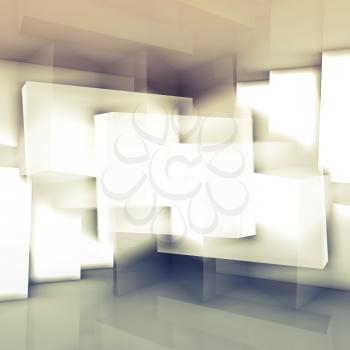 Abstract digital background with chaotic cubic structures, square composed 3d illustration