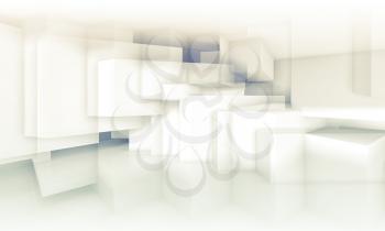 Abstract digital background with chaotic cubic structures, 3d illustration, double exposure effect