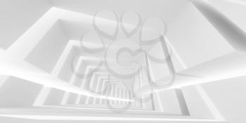 Abstract architecture background with white bent futuristic interior. 3d illustration