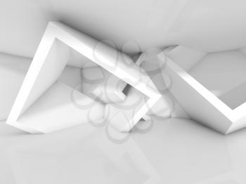 Abstract white interior, room with chaotic cubic structures. Empty architecture background, 3d illustration