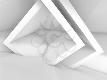 Abstract white interior design with cubic structures. Empty architecture background, 3d illustration