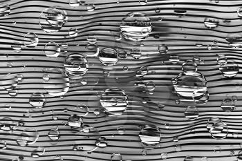 Abstract monochrome illustration with water drops on waved background