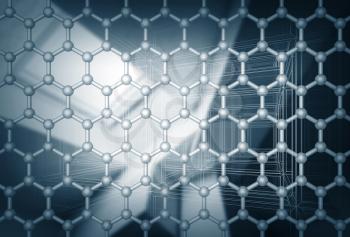 Graphene layer structure model. 3d render illustration with blurred abstract background
