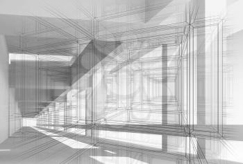 Abstract architecture 3d background with perspective view of white digital corridor