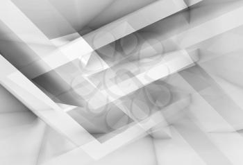 Abstract white digital background with chaotic geometric structures, 3d illustration, multi exposure effect