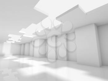 Abstract white modern office interior design with corners and ceiling illumination. Architecture background, 3d illustration
