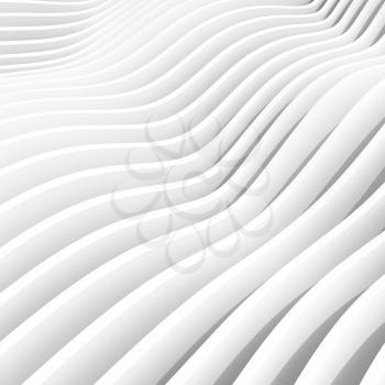 Abstract white waves background, square digital 3d illustration