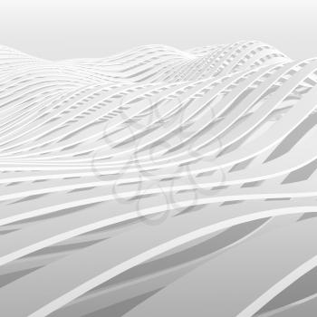 Abstract white wavy stripes pattern background, square digital 3d illustration