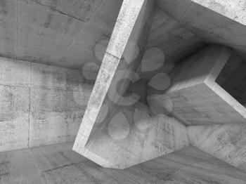 Abstract dark concrete interior with chaotic cubic structures. Architecture background, 3d illustration