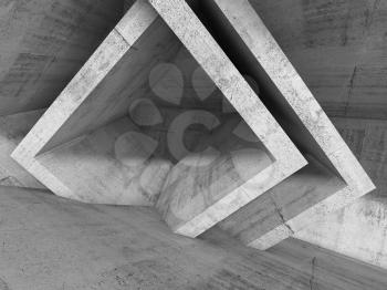 Abstract concrete interior with chaotic cubic structures. Abstract architecture background, 3 d illustration