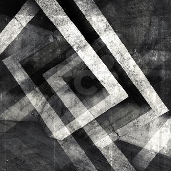Abstract square concrete background with dark chaotic cubic structures, 3d illustration, multi exposure effect