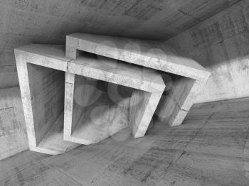 Abstract concrete interior with chaotic cubic structures. Abstract architecture background, 3d illustration