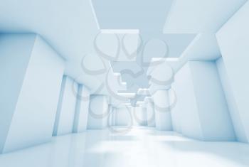 Abstract modern empty room interior background, blue toned digital 3d illustration