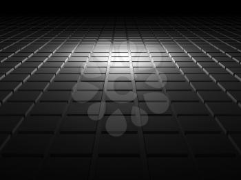 Abstract black shining digital background with square relief pattern on floor, 3d illustration