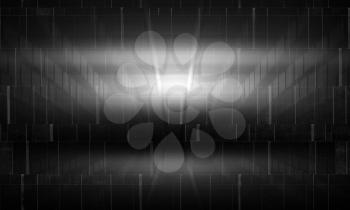 Abstract black wall background with lights patterns and concrete texture, 3d illustration