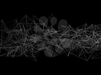 Abstract wire frame mesh structure isolated on black background, 3d render illustration