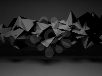 Abstract digital background, interior with black shiny chaotic polygonal structure, 3d render illustration