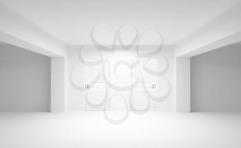 Abstract empty interior with two white doors. 3d illustration