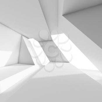 Abstract white room interior with windows. Empty architecture background, 3d render illustration