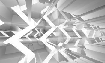 Abstract white digital background with chaotically light structures pattern, 3d illustration
